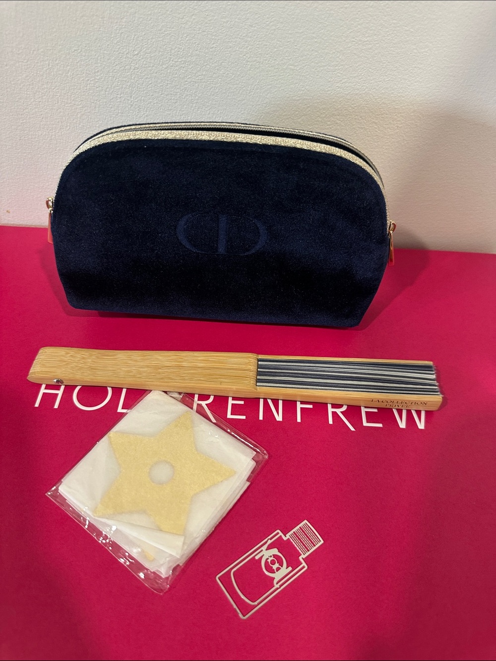 Dior Kids Navy Velvet Pouch with Gold Zip